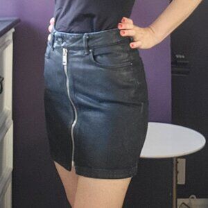 Black High Waist All Saints Zipper Front Jean Mini Skirt Size US4 UK8